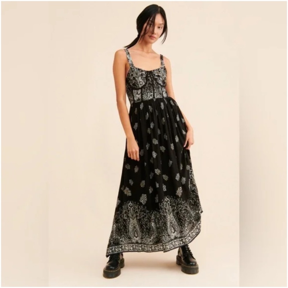 Anthropologie Black Paisley Bustier Maxi Dress